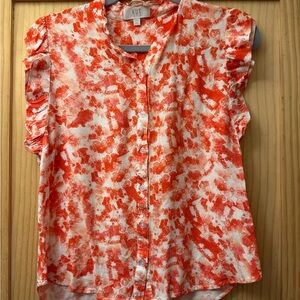 Kut from the Kloth Vibrant Orange and White Blouse